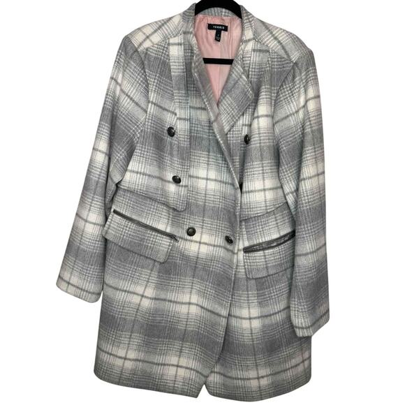 Torrid Women's Gray Plaid Wool Blend Midi Pea Coat Size 2 (18/20) - Picture 2 of 11